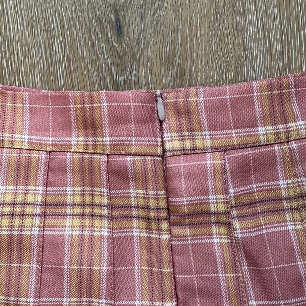 Plaid Pink Yellow Pleated Skirt Built In Shorts Skort Retro Schoolgirl Academia - Picture 8 of 11